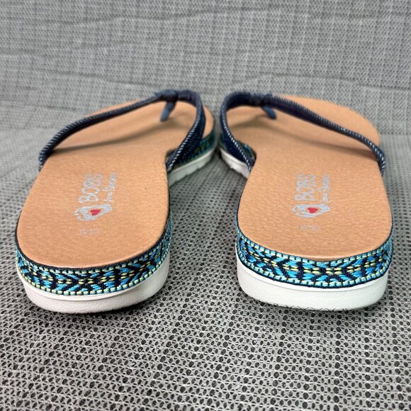 BOBS By Skechers Womens size 10 Navy Blue Wedge Flip-Flops Patterned Edge Soles - Picture 3 of 7